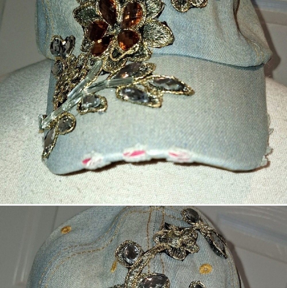 H.O.P.E. Blue Floral & Rhinestone Baseball Hat - Picture 11 of 11